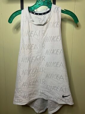 Nike White Mesh 'NIKEAIR' Laser-Cut Athletic Tank with Black Swoosh